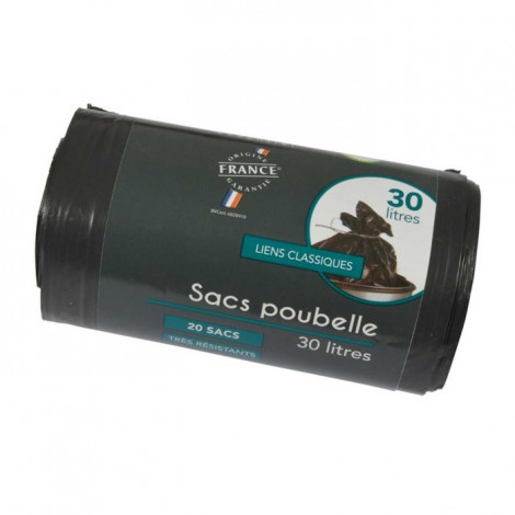 Lot de 20 Sacs Poubelle "Liens Classiques" 30L Noir|Entretien de la Maison|Paris Prix