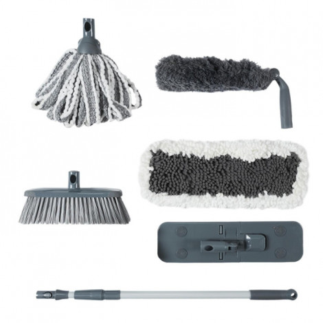Set Ménage Multifonction "1 Balai & 5 Têtes" 80cm Gris|Entretien de la Maison|Paris Prix