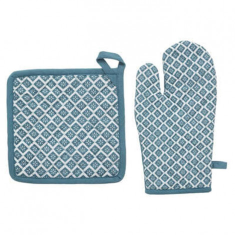 Gant & Manique Imprimé "Tikal" 32cm Bleu Canard|Linge de Cuisine|Paris Prix