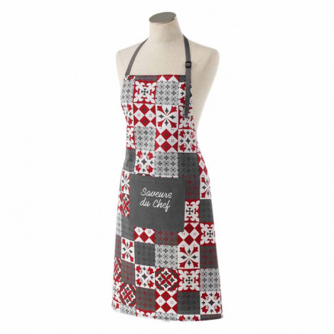 Tablier de Cuisine "Credence" 84cm Gris & Rouge|Linge de Cuisine|Paris Prix