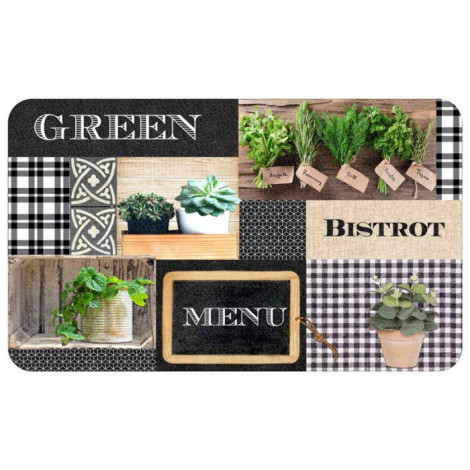 Tapis de Cuisine Mousse "Green Bistrot" 45x75cm Multicolore|Linge de Cuisine|Paris Prix