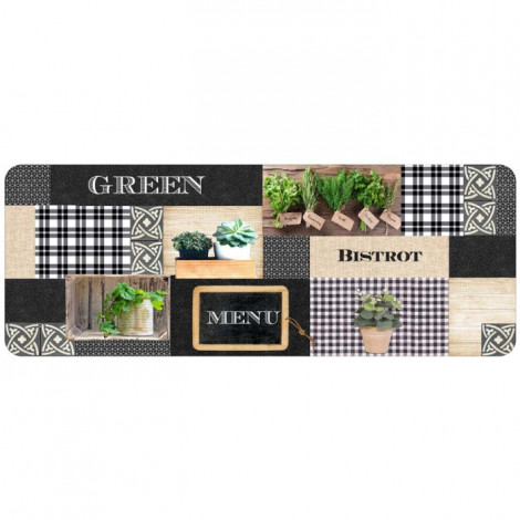 Tapis de Cuisine Mousse "Green Bistrot" 45x120cm Multicolore|Linge de Cuisine|Paris Prix