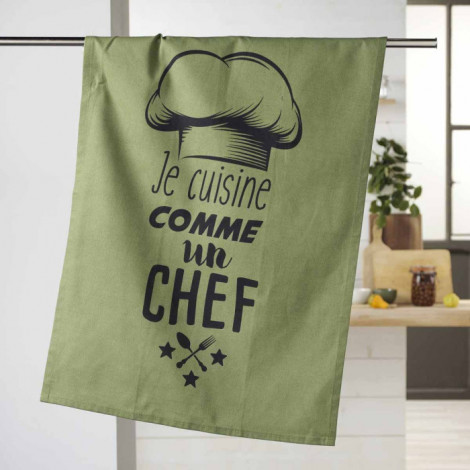 Torchon de Cuisine "Comme un Chef" 50x70cm Kaki|Linge de Cuisine|Paris Prix