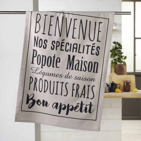 Torchon de Cuisine Imprimé "Popote" 50x70cm Lin|Linge de Cuisine|Paris Prix