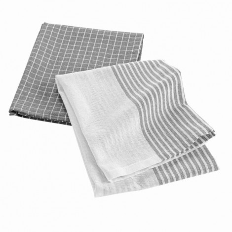 Lot de 2 Torchons "Déjeuner" 50x70cm Gris|Linge de Cuisine|Paris Prix