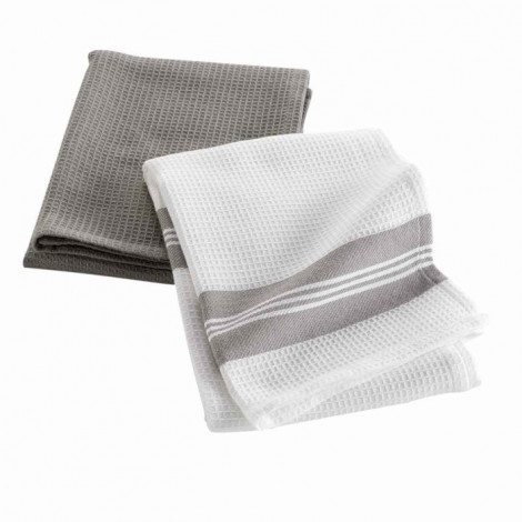 Lot de 2 Torchons en Coton "Cappuccino" 50x70cm Marron|Linge de Cuisine|Paris Prix