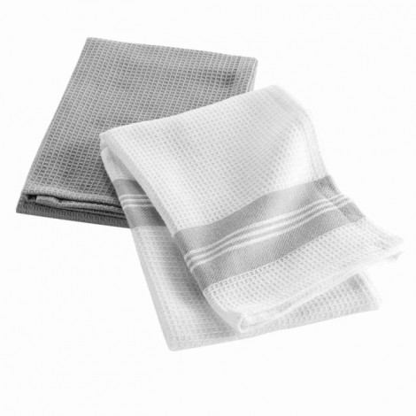 Lot de 2 Torchons en Coton "Déjeuner" 50x70cm Gris|Linge de Cuisine|Paris Prix