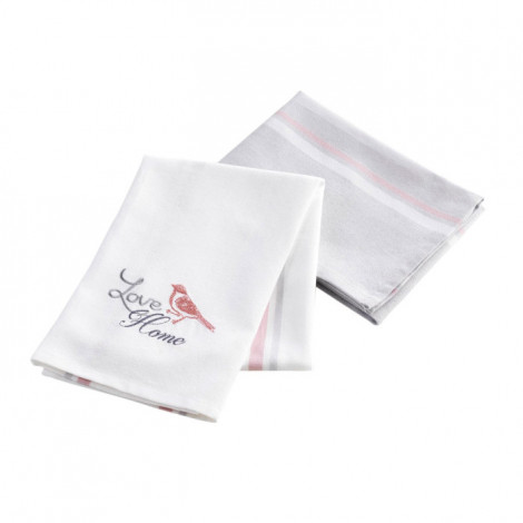 Lot de 2 Torchons de Cuisine "Love Home" 50x70cm Blanc|Linge de Cuisine|Paris Prix