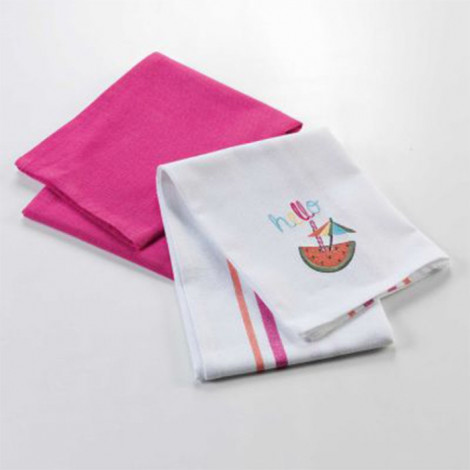 Lot de 2 Torchons Coton "Ibiza" 70cm Rose & Blanc|Linge de Cuisine|Paris Prix