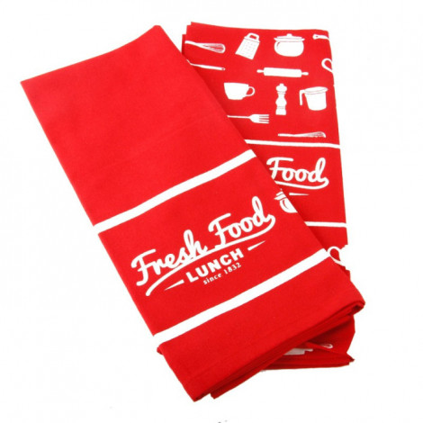 Set de 2 Torchons "Fresh Food Lunch" Noir|Linge de Cuisine|Paris Prix