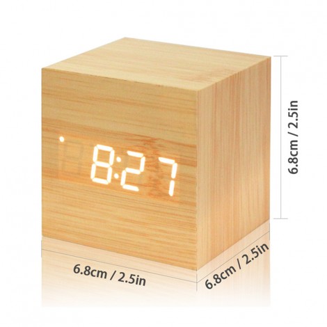 Horloge Alarme Date Digital À LED - Bois clair