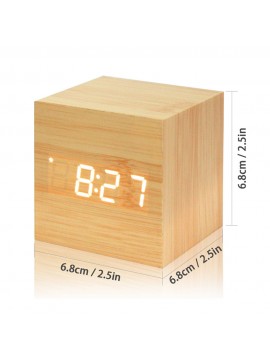 Horloge Alarme Date Digital À LED - Bois clair