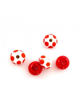 5 perles en verre rouge et blanc