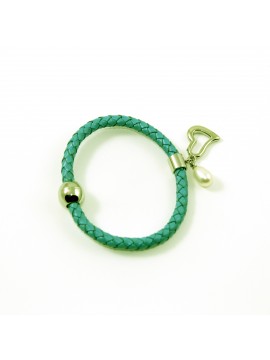 Bracelet Cuir Vert Et Perle