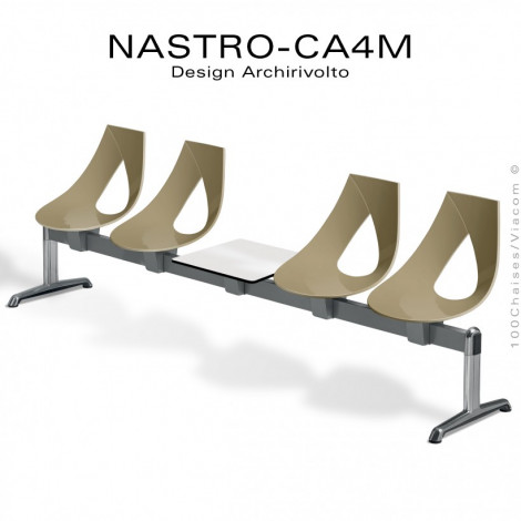 Banc design NASTRO-CA4M ou siège sur poutre, assise coque plastique couleur, piétement aluminium avec tablette.|Banquettes / Bancs / Poufs|100chaises