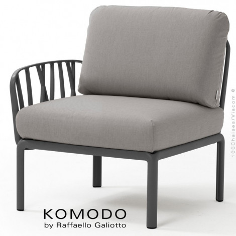 Élément latéral canapé modulaire KOMODO, structure plastique, avec coussin d'assise et dossier tissu hydrofuge pour extérieur.|Banquettes / Bancs / Poufs|100chaises