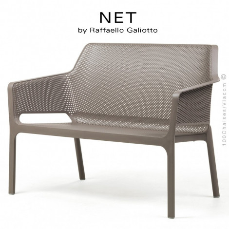 Banc design d'extérieur NET, assise deux places, structure et assise plastique couleur avec coussin.|Banquettes / Bancs / Poufs|100chaises Banc design d'extérieur NET, assise deux places, structure et assise plastique couleur avec coussin.|Banquettes / Bancs / Poufs|100chaises