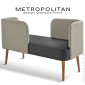 Banquette design conversation METROPOLITAN, piétement bois conique, assise habillage cuir, dossier tissu fantaisie.|Banquettes / Bancs / Poufs|100chaises