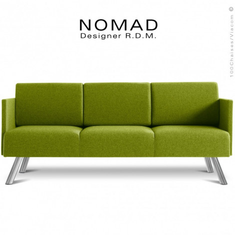 Banquette design NOMAD, trois places avec accoudoirs, piétement acier peint ou chromé, assise et dossier habillage tissu tissé.|Banquettes / Bancs / Poufs|100chaises
