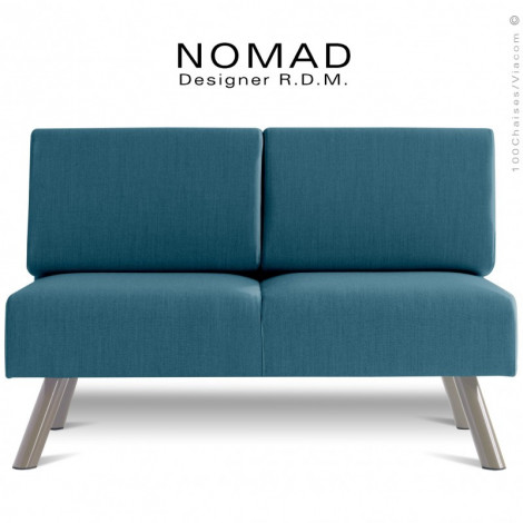 Banquette design NOMAD, deux places avec accoudoirs, piétement acier peint ou chromé , assise et dossier habillage tissu tissé.|Banquettes / Bancs / Poufs|100chaises
