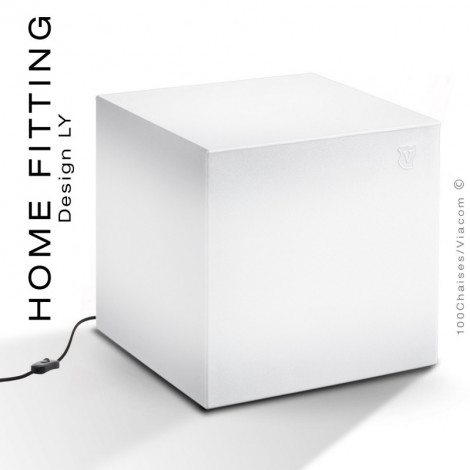 Pouf ou table carré lumineux HOME FITTING, éclairage LED, structure plastique blanc pour intérieur et extérieur.|Banquettes / Bancs / Poufs|100chaises