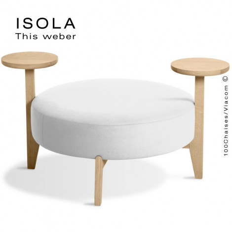 Pouf design ISOLA-90/TO, piétement bois massif de chêne vernis, assise garnie de mousse, habillage tissu.|Banquettes / Bancs / Poufs|100chaises