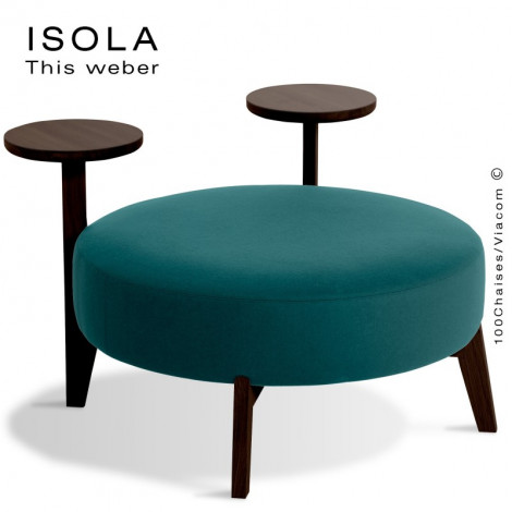Pouf design ISOLA-90/TR, piétement bois massif de chêne vernis, assise garnie de mousse, habillage tissu.|Banquettes / Bancs / Poufs|100chaises