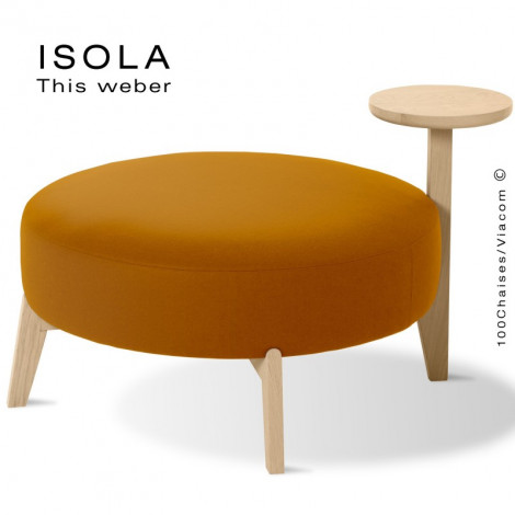 Pouf design ISOLA-90/T, piétement en bois massif de chêne vernis, assise garnie de mousse, habillage tissu.|Banquettes / Bancs / Poufs|100chaises