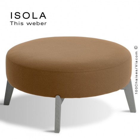 Pouf design ISOLA-90, piétement bois massif de chêne vernis, assise garnie de mousse, habillage tissu.|Banquettes / Bancs / Poufs|100chaises