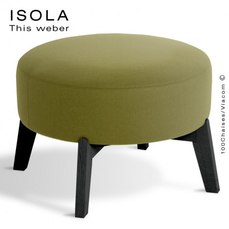 Pouf design ISOLA-65, piétement bois massif de chêne vernis, assise garnie de mousse, habillage tissu.|Banquettes / Bancs / Poufs|100chaises