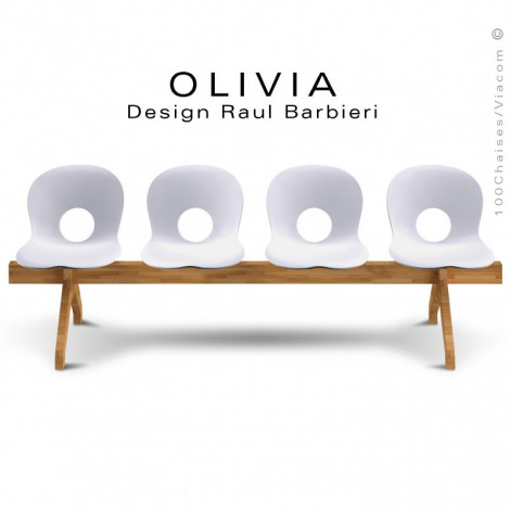 Banc design OLIVIA, piétement bois, assise 4 places coque plastique couleur.|Banquettes / Bancs / Poufs|100chaises Banc design OLIVIA, piétement bois, assise 4 places coque plastique couleur.|Banquettes / Bancs / Poufs|100chaises