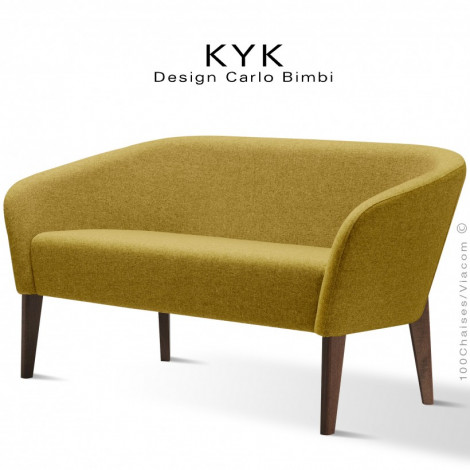 Banquette ou canapé design KYK, pieds bois vernis, assise et dossier garnis de mousse, habillage tissu tissé synthétique.|Banquettes / Bancs / Poufs|100chaises