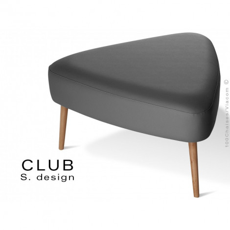Pouf ou repose-pieds triangulaire CLUB, assise garnie, habillage cuir synthétique, piétement bois conique.|Banquettes / Bancs / Poufs|100chaises