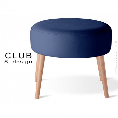 Pouf ou repose-pieds rond CLUB, assise garnie de mousse, habillage cuir synthétique, piétement bois conique.|Banquettes / Bancs / Poufs|100chaises