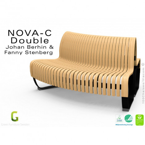 Banc dos à dos courbe NOVA double assise bois structure métal - 2 modules|Banquettes / Bancs / Poufs|100chaises Banc dos à dos courbe NOVA double assise bois structure métal - 2 modules|Banquettes / Bancs / Poufs|100chaises