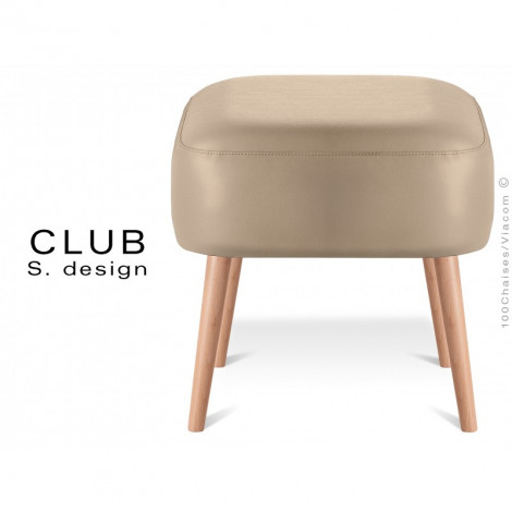 Pouf ou repose-pieds carré CLUB, assise garnie, habillage cuir synthétique, piétement bois conique.|Banquettes / Bancs / Poufs|100chaises