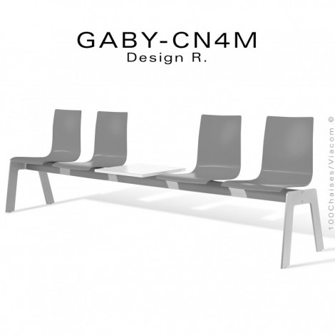 Banc ou assise sur poutre pour salle d'attente GABY, assise quatre places coque plastique couleur avec tablette porte revue.|Banquettes / Bancs / Poufs|100chaises