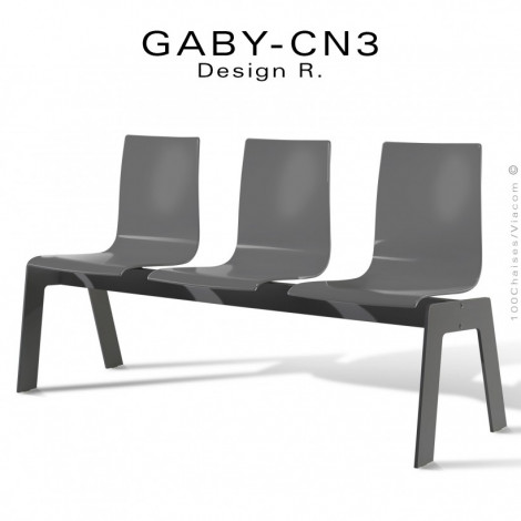 Banc ou assise sur poutre design GABY pour salle d'attente, assise 3 places coque plastique couleur, piétement acier peint.|Banquettes / Bancs / Poufs|100chaises