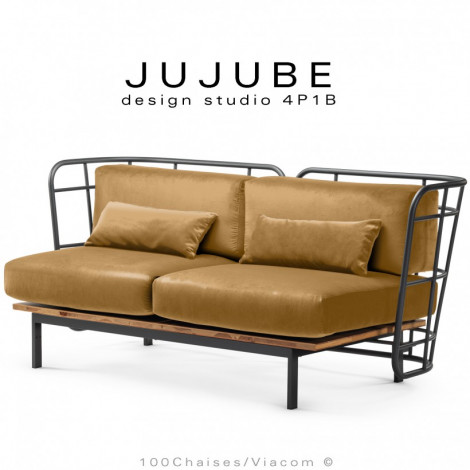 Canapé d'extérieur design JUJUBE, structure acier peint, assise et dossier coussins garnis de mousse, habillage tissu déperlant.|Banquettes / Bancs / Poufs|100chaises