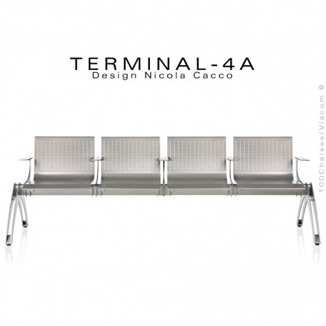 Banc design pour salle d'attente ou aéroport TERMINAL, assise quatre places avec accoudoirs, structure acier peint.|Banquettes / Bancs / Poufs|100chaises Banc design pour salle d'attente ou aéroport TERMINAL, assise quatre places avec accoudoirs, structure acier peint.|Banquettes / Bancs / Poufs|100chaises