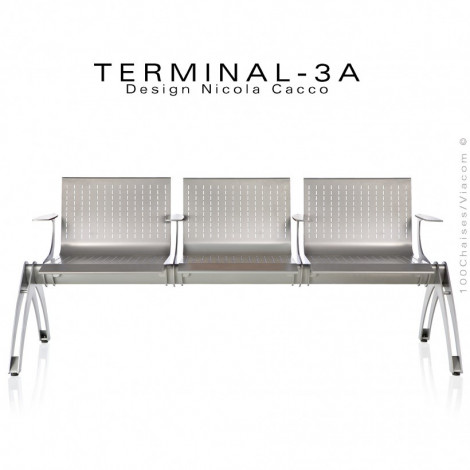 Banc design pour salle d'attente ou aéroport TERMINAL assise trois places avec accoudoirs, structure acier peint.|Banquettes / Bancs / Poufs|100chaises Banc design pour salle d'attente ou aéroport TERMINAL assise trois places avec accoudoirs, structure acier peint.|Banquettes / Bancs / Poufs|100chaises