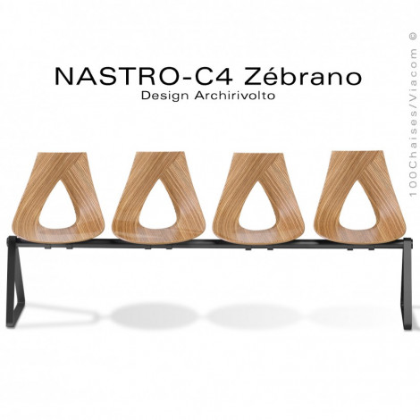 Banc design NASTRO-C4 ou sièges sur poutre pour salle d'attente, assise bois Zébrano, structure acier peint.|Banquettes / Bancs / Poufs|100chaises
