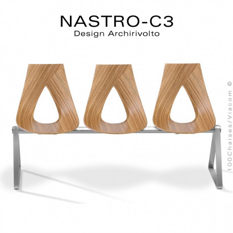 Banc design NASTRO-C3 ou sièges sur poutre pour salle d'attente, assise bois Zébrano, structure acier peint.|Banquettes / Bancs / Poufs|100chaises
