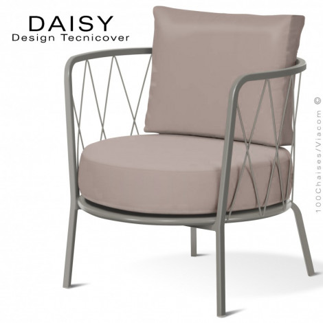 Salon de jardin ou fauteuil lounge DAISY, structure acier peint, assise dossier confort avec deux coussins habillage tissu.|Fauteuil / Chauffeuse|100chaises