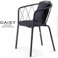 Fauteuil repas d'extérieur design DAISY, structure acier peint, assise dossier confort avec deux coussins habillage tissu.|Fauteuil / Chauffeuse|100chaises