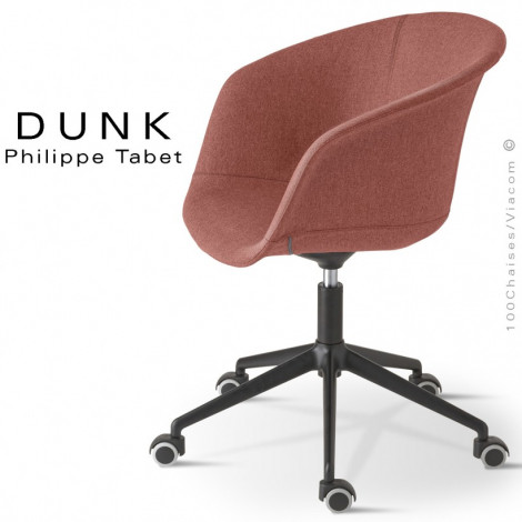 Fauteuil de bureau DUNK, piétement aluminium peint ou brillant avec roulettes, assise pivotante habillage tissu.|Fauteuil / Chauffeuse|100chaises
