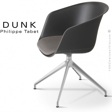 Fauteuil de bureau DUNK, assise pivotante coque couleur avec coussin, piétement étoilé aluminium peint noir ou brillant.|Fauteuil / Chauffeuse|100chaises