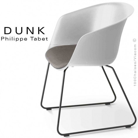 Fauteuil design DUNK, assise plastique couleur avec coussin, piétement luge acier, peint ou chromé brillant - Lot de 2 pièces.|Fauteuil / Chauffeuse|100chaises