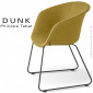 Fauteuil confort design DUNK, assise garnie de mousse habillage tissu couleur, piétement luge ou traîneau acier peint ou chromé.|Fauteuil / Chauffeuse|100chaises