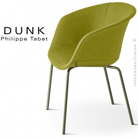 Fauteuil confort design DUNK, pour CHR, bureau, assise coque plastique habillage tissu couleur, piétement peint ou chromé.|Fauteuil / Chauffeuse|100chaises